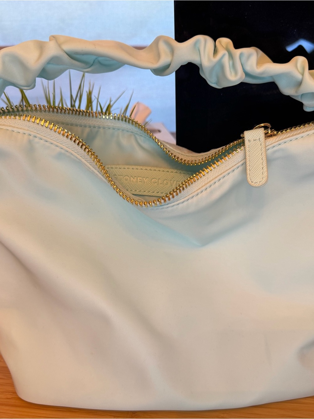 Stoney Clover Lane Cream Ruched Handle Shoulder Bag with Gold Hardware
